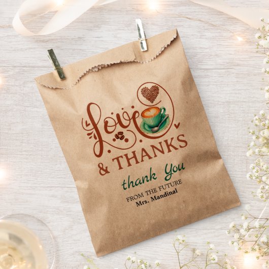 Love and Thanks Bridal Shower Wedding Coffee Theme フェイバーバッグ (クリップ留めされた状態)