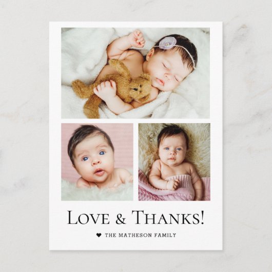 Love and Thanks Custom photo Collage Baby Shower ポストカード (正面)