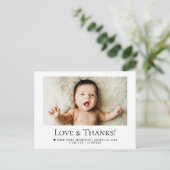 Love and Thanks Horizontal Baby Photo Birth Stats ポストカード (スタンド正面)