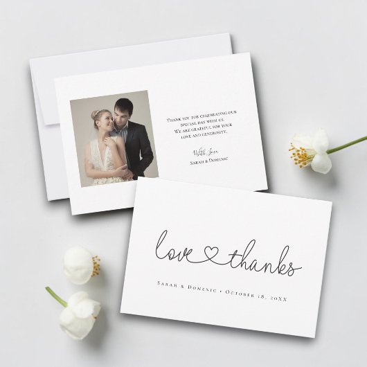 Love and Thanks minimal script ハート写真 small サンキューカード