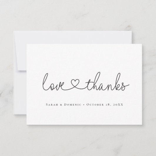 Love and Thanks minimal script ハート写真 small サンキューカード (正面)