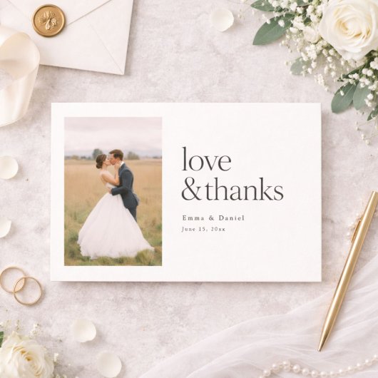 Love and Thanks Minimalist Chic Photo Wedding サンキューカード
