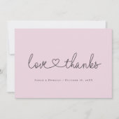 Love and Thanks Minimalist script heart photo pink サンキューカード (正面)