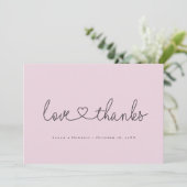 Love and Thanks Minimalist script heart photo pink サンキューカード (スタンド正面)