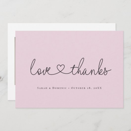Love and Thanks Minimalist script heart photo pink サンキューカード (正面/裏面)