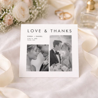 Love and Thanks Modern Minimalist Photo Wedding サンキューカード