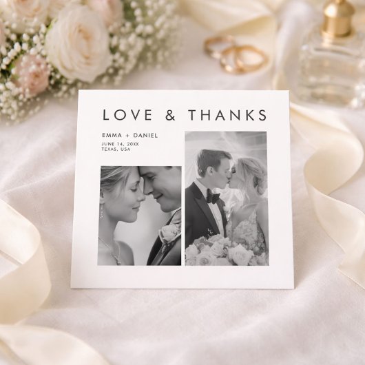 Love and Thanks Modern Minimalist Photo Wedding サンキューカード