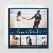 Love and Thanks Navy Script Photo Collage Wedding (正面/裏面)
