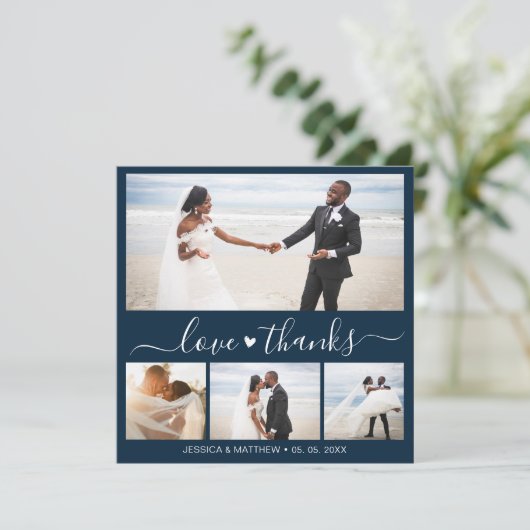 Love and Thanks Navy Script Photo Collage Wedding (スタンド正面)