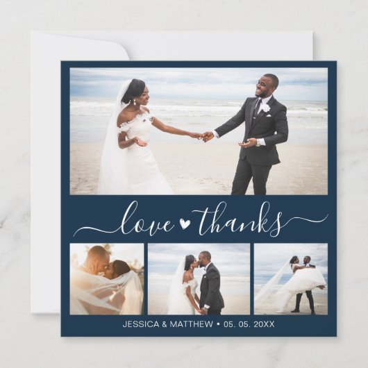 Love and Thanks Navy Script Photo Collage Wedding (正面)
