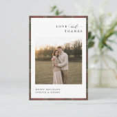 Love and Thanks | Newlywed Plaid Christmas Photo サンキューカード (スタンド正面)