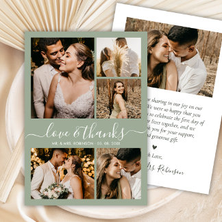 Love and Thanks Photo Collage Sage Green Wedding サンキューカード