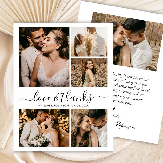 Love and Thanks Script 6 Photo Collage Wedding サンキューカード