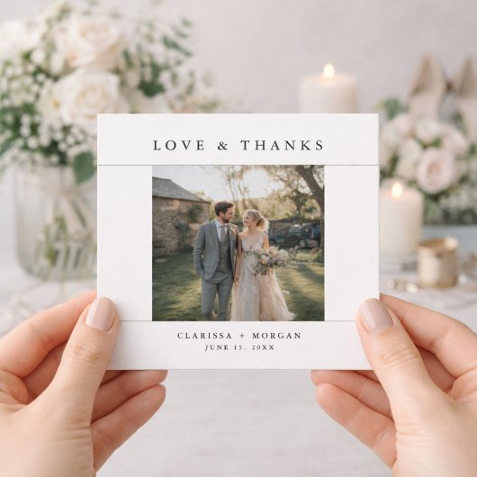 Love and Thanks Simple Modern Rustic Wedding Photo サンキューカード