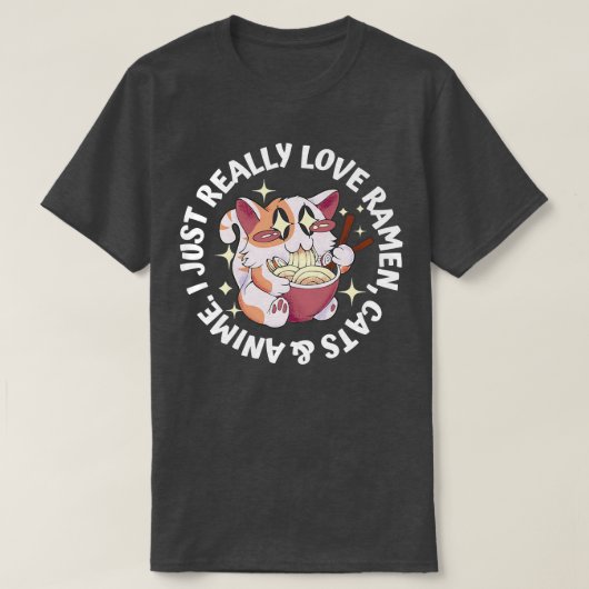 Love Anime, Cats & Ramen 日本の Girl Moe Otaku  Tシャツ (デザイン正面)