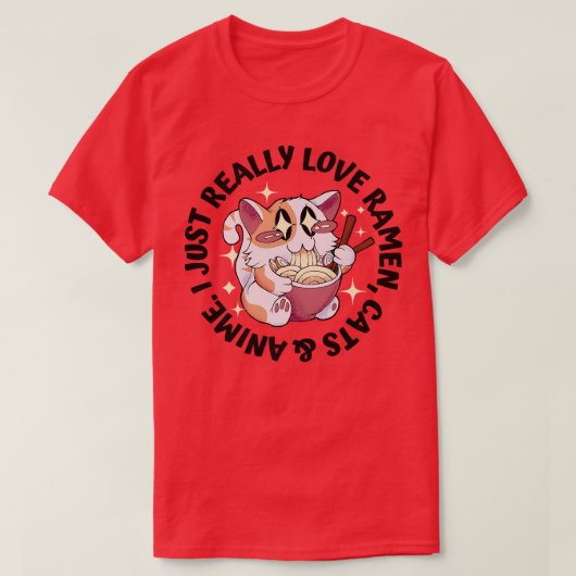 Love Anime, Cats & Ramen - Girl 日本の Moe Otaku Tシャツ (デザイン正面)