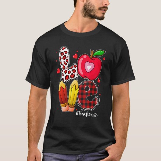 LOVE Apple Heart Teacher Life Valentine's Day Gift Tシャツ (正面)