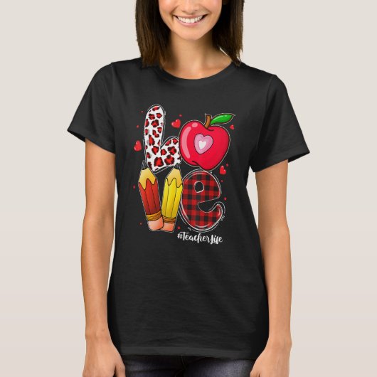 LOVE Apple Heart Teacher Life Valentine's Day Gift Tシャツ (正面)