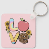 Love - Apple & Pencilカラフルとの先生デザイン キーホルダー (裏面)