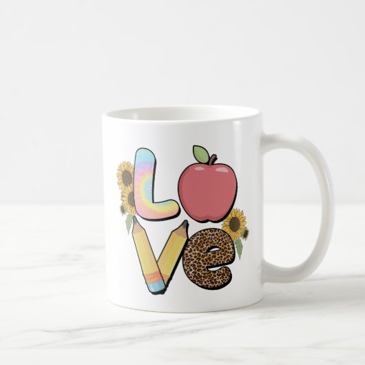 Love - Apple & Pencilカラフルとの先生デザイン コーヒーマグカップ (右)