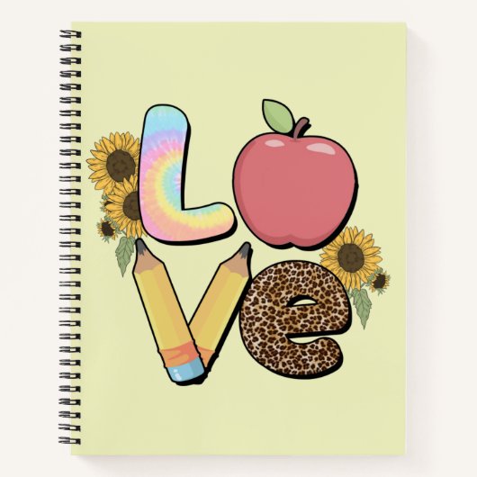 Love - Apple & Pencilカラフルとの先生デザイン ノートブック (正面)