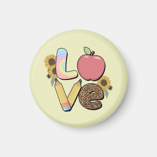 Love - Apple & Pencilカラフルとの先生デザイン マグネット (正面)