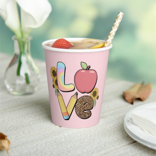 Love - Apple & Pencilカラフルとの先生デザイン 紙コップ (インサイチュ)