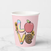 Love - Apple & Pencilカラフルとの先生デザイン 紙コップ (正面)