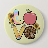 Love - Apple & Pencilカラフルとの先生デザイン 缶バッジ (正面)