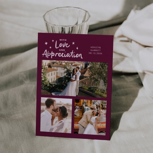 Love Appreciation Wedding Multi Photo Cranberry サンキューカード