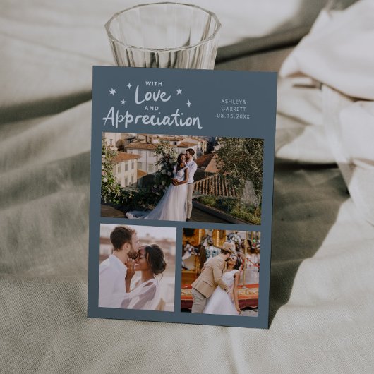 Love Appreciation Wedding Multi Photo Slate Blue サンキューカード