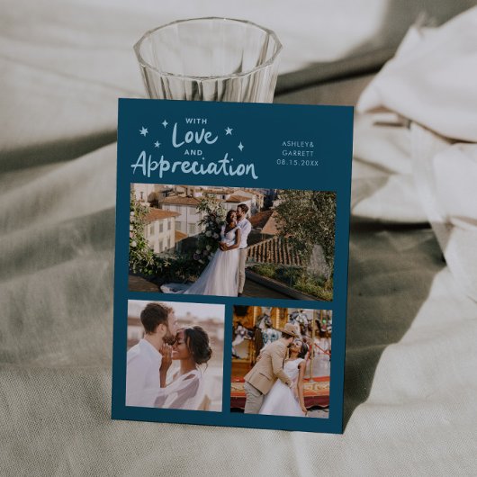 Love Appreciation Wedding Multi Photo Teal サンキューカード