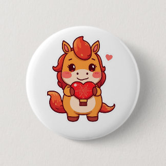Love at First Gallop Fire Horse Valentine Chinese  缶バッジ