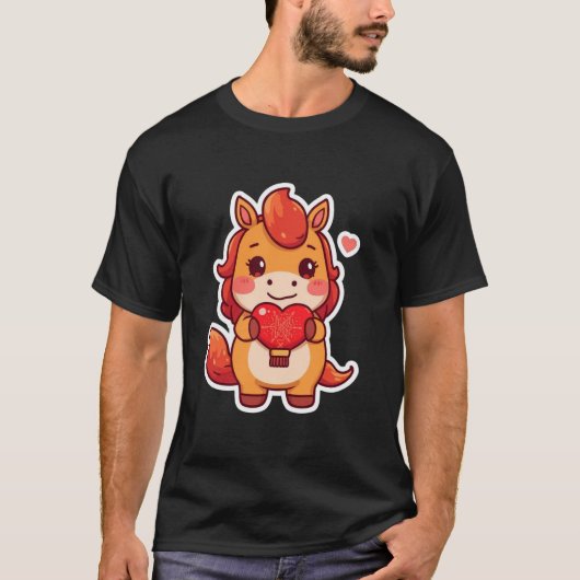 Love at First Gallop Fire Horse Valentine Chinese  Tシャツ (正面)