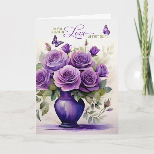Love at First Sight Vase of Purple Roses Romantic カード (正面)