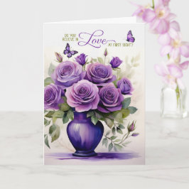 Love at First Sight Vase of Purple Roses Romantic カード