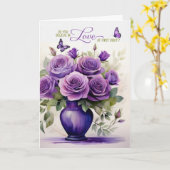 Love at First Sight Vase of Purple Roses Romantic カード (黄色い花)
