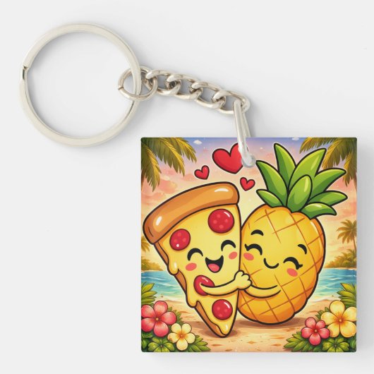 Love at First Slice - Pizza Meets Pineapple キーホルダー (正面)