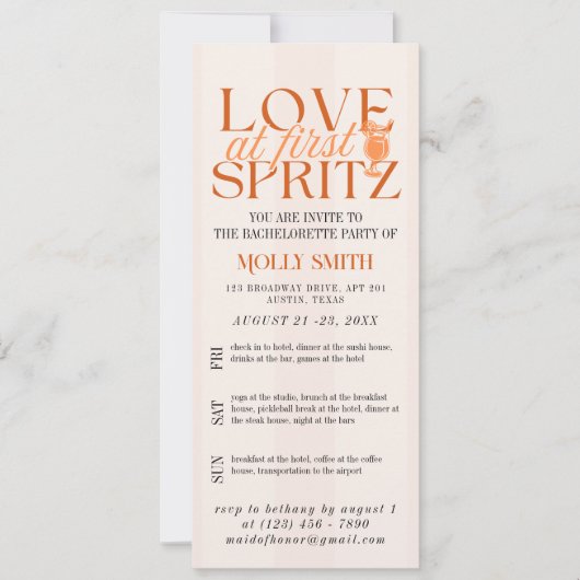 Love at First Spritz Bachelorette Itinerary  招待状 (正面)
