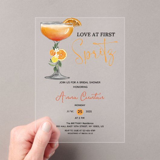 Love at First Spritz Bridal Shower Cocktail Drink アクリル招待状 (インサイチュ (ポータブル))