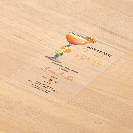 Love at First Spritz Bridal Shower Cocktail Drink アクリル招待状 (レイダウン)