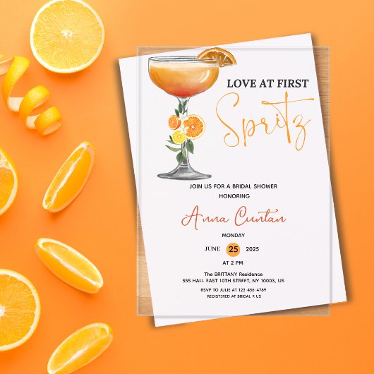 Love at First Spritz Bridal Shower Cocktail Drink アクリル招待状