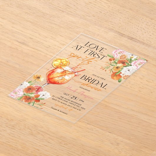 Love at First Spritz Bridal Shower Invitation アクリル招待状 (レイダウン)