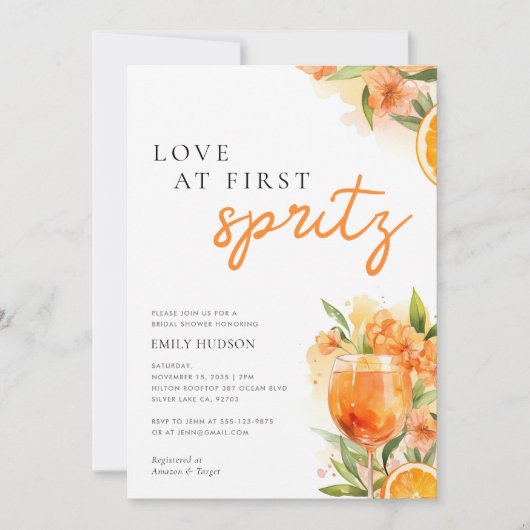 Love at First Spritz Bridal Shower Invitation 招待状 (正面)
