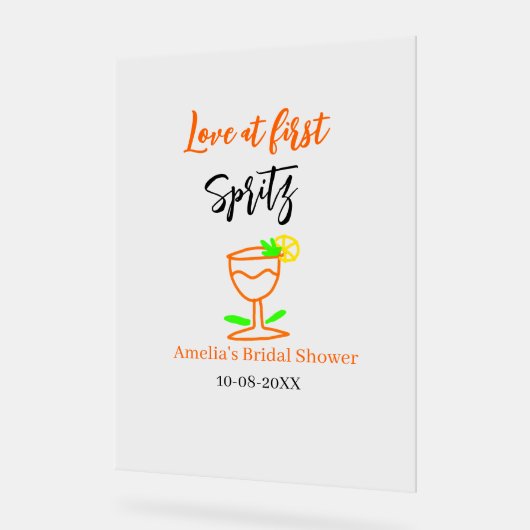 Love at first spritz orange black bridal shower gl アクリルサイン (傾斜)