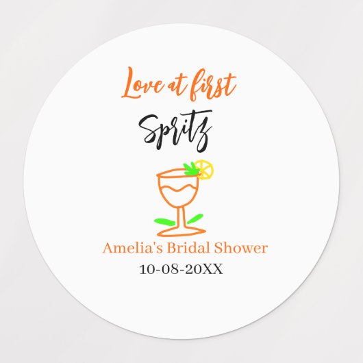 Love at first spritz orange black bridal shower gl ラベル (デザイン2)