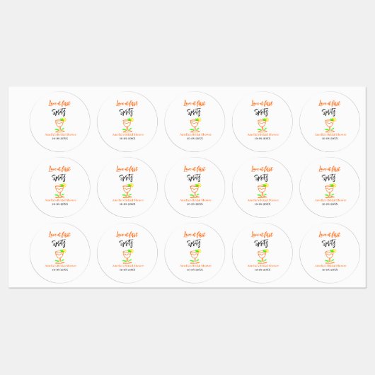 Love at first spritz orange black bridal shower gl ラベル (シート)