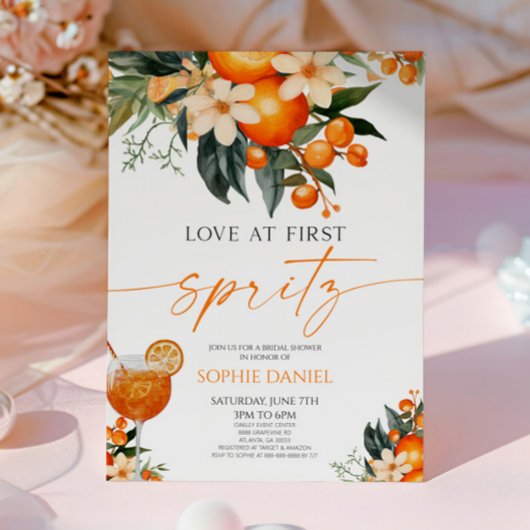 Love At First Spritz Spritzer Orange Bridal Shower 招待状