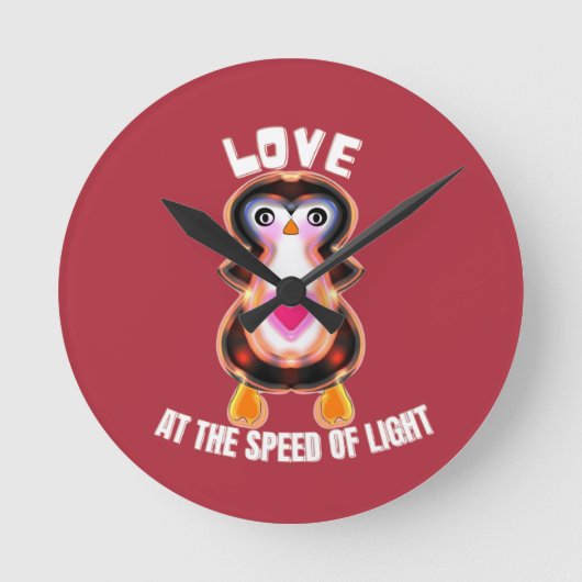 Love at the Speed of Light Penguin Gift ラウンド壁時計 (正面)
