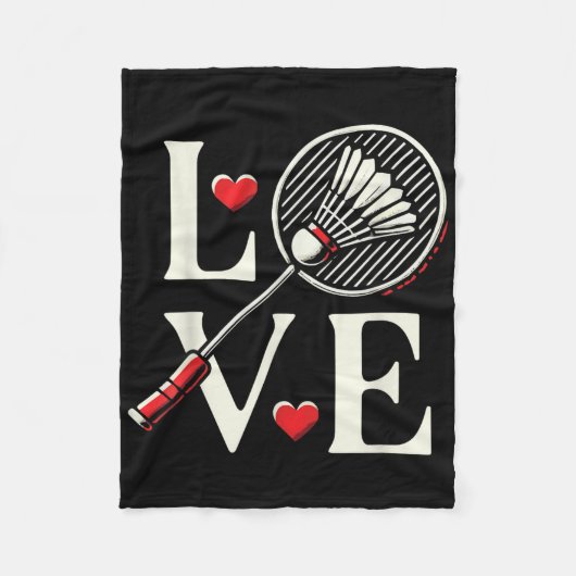 Love Badminton Player Heart Racket Shuttle  フリースブランケット (正面)